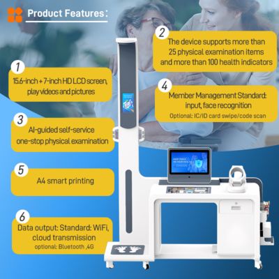 Multi Functions Self-service Health Checkup Station BMI Blood Pressure Medical Health Check Kiosk Physical Examination Machine  