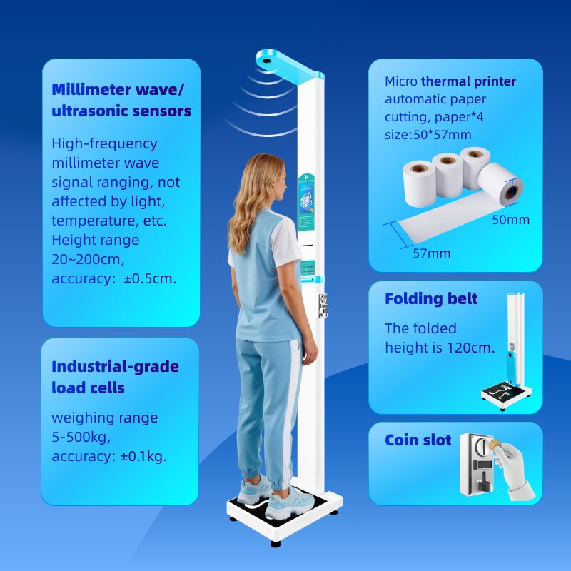 Coin-Operated Height Scale Print Report Public Use Height Scale Machine LCD Color Ultrasonic Height Weight Measure Machine